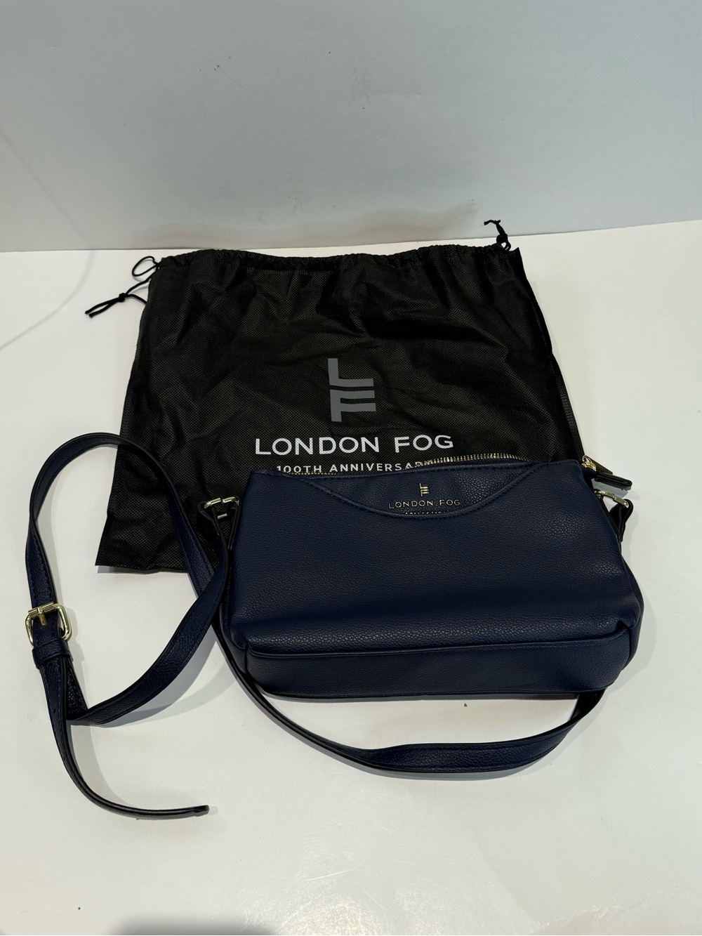 London Fog Navy Blue Crossbody Bag with Dust Bag